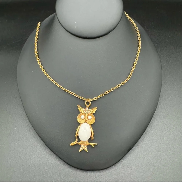 Milky White Jelly Belly Owl Pendant  Necklace - Picture 2 of 9